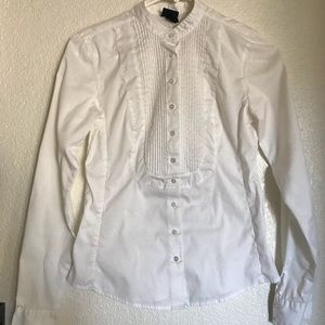 White tuxedo style button down long sleeve shirt